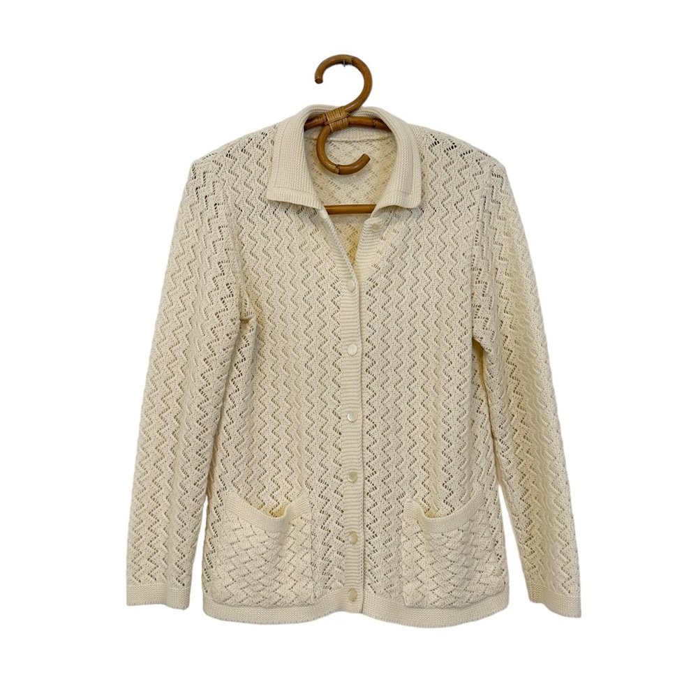 Vintage | Cream Collared Knit Button‎ Front Cardigan Sweater